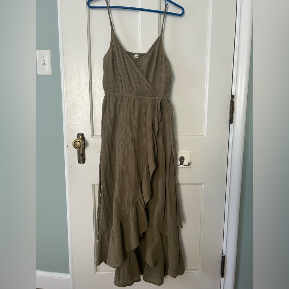 American Eagle Gauze Olive Green Maxi Dress